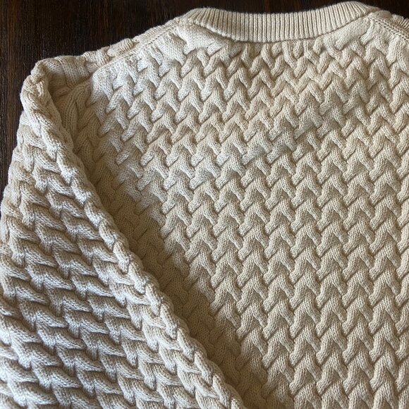 BANANA REPUBLIC cable knit crewneck sweater, 100% cotton, ivory, Men's XL - Picture 7 of 10